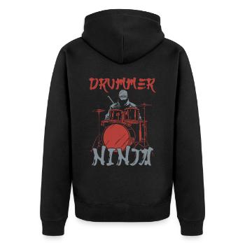Drummer Drum Set Ninja Vintage - Unisex Premium Bio Zip Hoodie - Schwarz - Hinten - Nico (187cm)