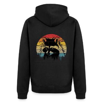 Waschbär Racoon Tier Geschenk Frettchen Marder - Unisex Premium Bio Zip Hoodie - Schwarz - Hinten - Nico (187cm)