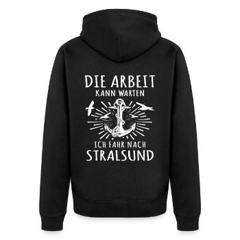 Stralsund - Unisex Premium Bio Zip Hoodie - Schwarz - Hinten - Nico (187cm)