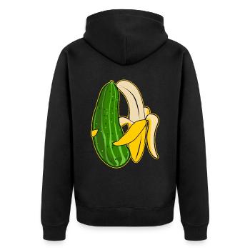 Banane und Gurke in Umarmung - Unisex Premium Bio Zip Hoodie - Schwarz - Hinten - Nico (187cm)