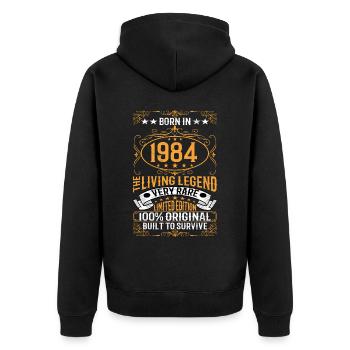 Born 1984 The Living Legend Limited Edition - Unisex Premium Organic Zip Hoodie - black - Back - Nico (187cm)