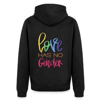 LGBTQ Gay Pride Month Rainbow Love is Love - Unisex Premium Bio Zip Hoodie - Schwarz - Hinten - Nico (187cm)