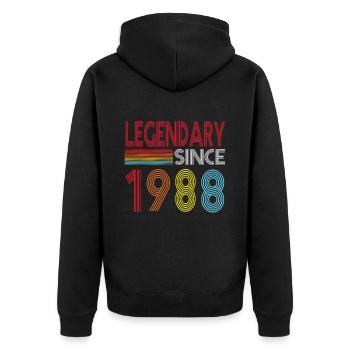 Legendär seit 1988 - Unisex Premium Bio Zip Hoodie - Schwarz - Hinten - Nico (187cm)