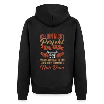 Cooles Biker Girl Motorrad Frauen Motorradfahrer - Unisex Premium Bio Zip Hoodie - Schwarz - Hinten - Nico (187cm)
