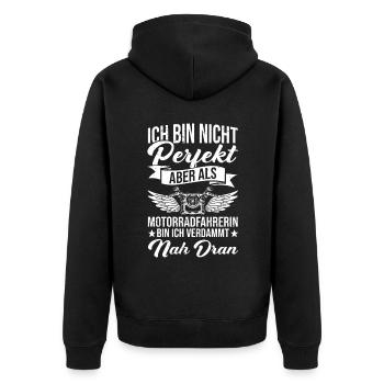Cooles Biker Girl Motorrad Frauen Motorradfahrer - Unisex Premium Bio Zip Hoodie - Schwarz - Hinten - Nico (187cm)
