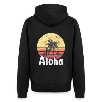 Aloha - Hawaii Surfing Retro Sunset - Unisex Premium Organic Zip Hoodie - black - Back - Nico (187cm)