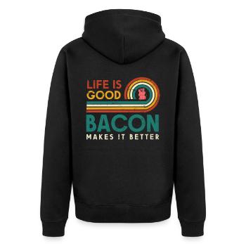 Life is good bacon makes it better design for - Unisex Premium Organic Zip Hoodie - black - Back - Nico (187cm)