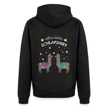 Lama Alpaka Offizielles Schlafshirt - Unisex Premium Bio Zip Hoodie - Schwarz - Hinten - Nico (187cm)