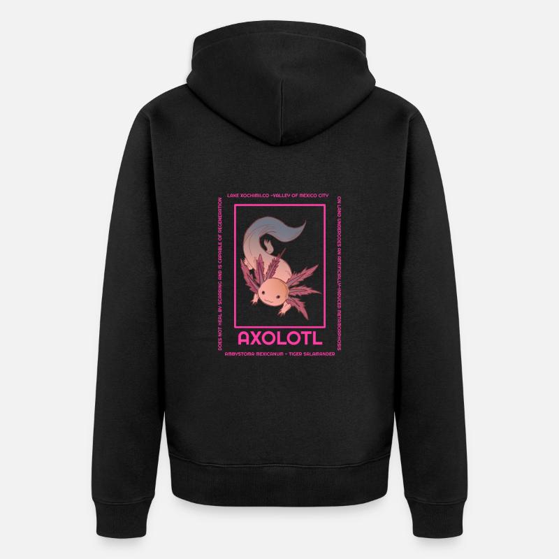 Axolotl Infographie Illustration Mignons Animaux - Veste à capuche bio Premium Unisexe - noir