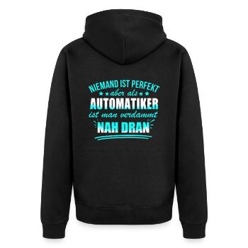 Niemand ist perfekt als ein Automatiker - Unisex Premium Bio Zip Hoodie - Schwarz - Hinten - Nico (187cm)