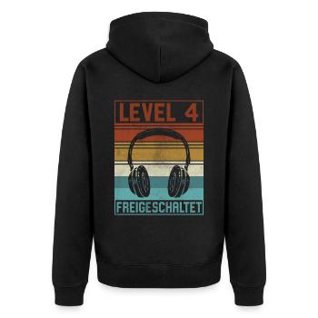 4. Geburtstag Junge Gamer Level 4 Jahre - Unisex Premium Bio Zip Hoodie - Schwarz - Hinten - Nico (187cm)