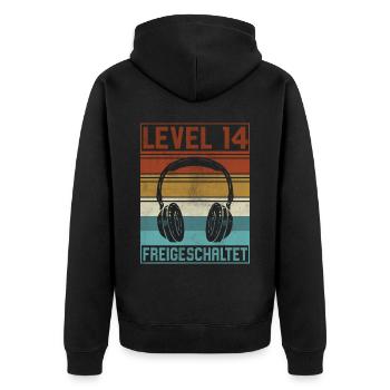 14. Geburtstag Junge Gamer Level 14 Jahre - Unisex Premium Bio Zip Hoodie - Schwarz - Hinten - Nico (187cm)