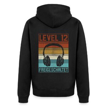 12. Geburtstag Junge Gamer Level 12 Jahre - Unisex Premium Bio Zip Hoodie - Schwarz - Hinten - Nico (187cm)