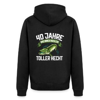 40 Jahre und immer noch ein toller Hecht Angler - Unisex Premium Bio Zip Hoodie - Schwarz - Hinten - Nico (187cm)