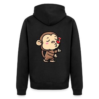 Affe Emoticon Emotion Affenliebhaber - Unisex Premium Bio Zip Hoodie - Schwarz - Hinten - Nico (187cm)
