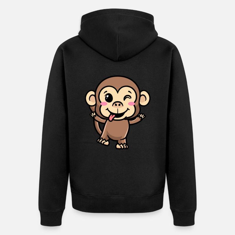 Monkey Emoticon Emotion Monkey Lover - Unisex Premium Organic Zip Hoodie - black