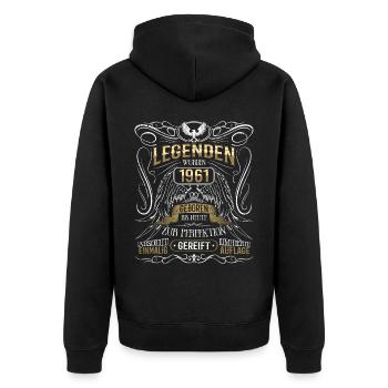 Jahrgang 1961 Legende Geburtsjahr 1961 Geschenk - Unisex Premium Bio Zip Hoodie - Schwarz - Hinten - Nico (187cm)
