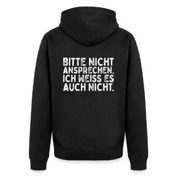Bitte Nicht Ansprechen - Unisex Premium Bio Zip Hoodie - Schwarz - Hinten - Nico (187cm)