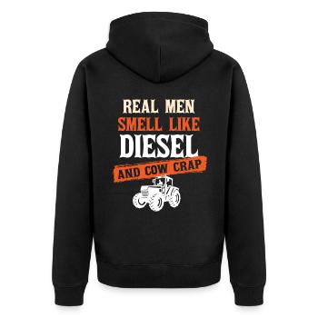 Real Men Smell Like Diesel And Cow Manure - Unisex Premium Organic Zip Hoodie - black - Back - Nico (187cm)