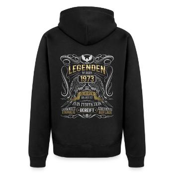 Jahrgang 1973 Legende Geburtsjahr 1973 Geschenk - Unisex Premium Bio Zip Hoodie - Schwarz - Hinten - Nico (187cm)