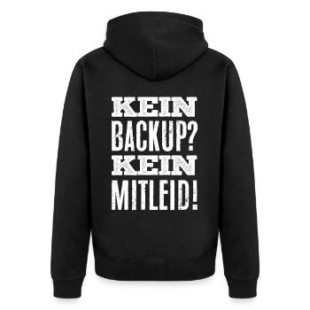 Datensicherung, Kein Backup kein Mitleid - Unisex Premium Bio Zip Hoodie - Schwarz - Hinten - Nico (187cm)