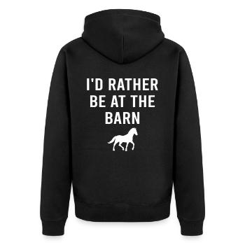 I'd Rather Be At The Barn - Horse Riding Horseback - Unisex Premium Organic Zip Hoodie - black - Back - Nico (187cm)