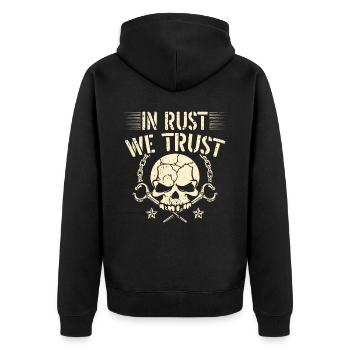 In Rust we rely on Blacksmith Bladesmith - Unisex Premium Organic Zip Hoodie - black - Back - Nico (187cm)