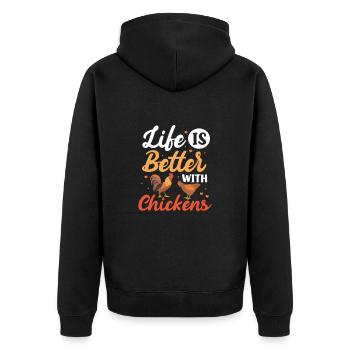 Huhn Bauernhof Geflügel Hahn Hühner Geschenk - Unisex Premium Bio Zip Hoodie - Schwarz - Hinten - Nico (187cm)