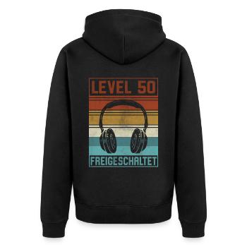 50. Geburtstag Mann Gamer Level 50 Jahre - Unisex Premium Bio Zip Hoodie - Schwarz - Hinten - Nico (187cm)