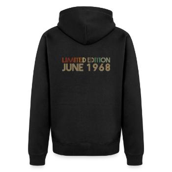 54e anniversaire Juin né 1968 Idée cadeau - Veste à capuche bio Premium Unisexe - noir - Dos - Nico (187cm)