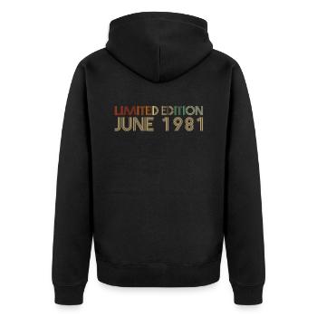 41ème anniversaire Juin né 1981 Idée cadeau - Veste à capuche bio Premium Unisexe - noir - Dos - Nico (187cm)