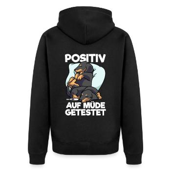Dackel Positiv Auf Müde Getestet Hunde Schlafshirt - Unisex Premium Bio Zip Hoodie - Schwarz - Hinten - Nico (187cm)