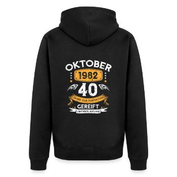 Oktober 1982 40 Jahre Zur Perfektion Gereift - Unisex Premium Bio Zip Hoodie - Schwarz - Hinten - Nico (187cm)