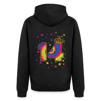 Tie-dye 14. Geburtstagsfeier 14 Jahre Alter - Unisex Premium Bio Zip Hoodie - Schwarz - Hinten - Nico (187cm)