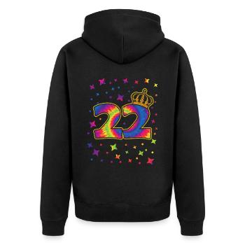 Tie-dye 22. Geburtstagsfeier 22 Jahre Alter - Unisex Premium Bio Zip Hoodie - Schwarz - Hinten - Nico (187cm)