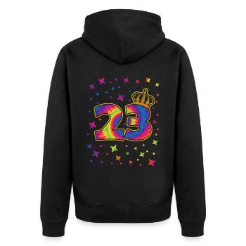 Tie-dye 23rd Birthday Party 23 Years Old Celebrant - Unisex Premium Bio Zip Hoodie - Schwarz - Hinten - Nico (187cm)