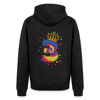 Tie-dye 3ème fête d’anniversaire 3 ans - Veste à capuche bio Premium Unisexe - noir - Dos - Nico (187cm)