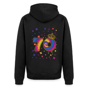 Tie-dye 70. Geburtstagsfeier 70 Jahre Alter - Unisex Premium Bio Zip Hoodie - Schwarz - Hinten - Nico (187cm)