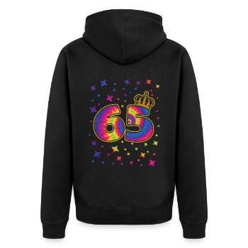 Tie-dye 65. Geburtstagsfeier 65 Jahre Alter - Unisex Premium Bio Zip Hoodie - Schwarz - Hinten - Nico (187cm)