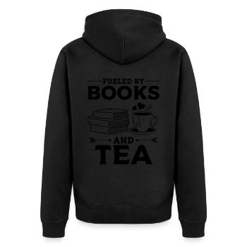 Fueled By Books And Tea Book Lover Bookworm - Unisex Premium Organic Zip Hoodie - black - Back - Nico (187cm)