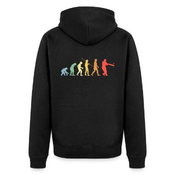 Chricket Evolution Retro Sport Chricketspieler - Unisex Premium Bio Zip Hoodie - Schwarz - Hinten - Nico (187cm)