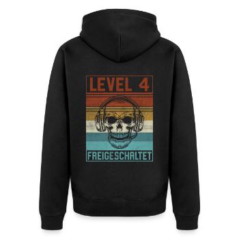 4. Geburtstag Gamer Level 4 Jahre - Unisex Premium Bio Zip Hoodie - Schwarz - Hinten - Nico (187cm)