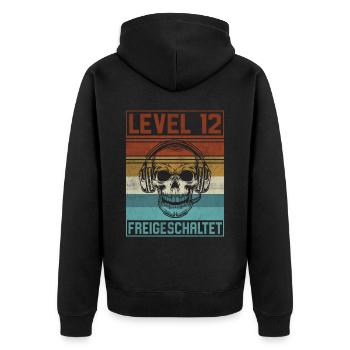 12. Geburtstag Gamer Level 12 Jahre - Unisex Premium Bio Zip Hoodie - Schwarz - Hinten - Nico (187cm)