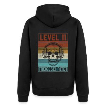 11. Geburtstag Gamer Level 11 Jahre - Unisex Premium Bio Zip Hoodie - Schwarz - Hinten - Nico (187cm)