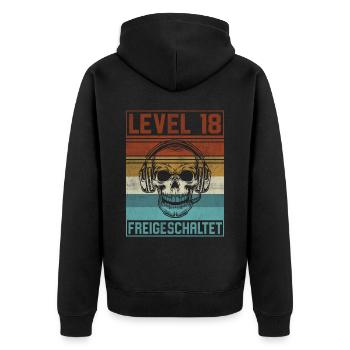 18. Geburtstag Gamer Level 18 Jahre - Unisex Premium Bio Zip Hoodie - Schwarz - Hinten - Nico (187cm)