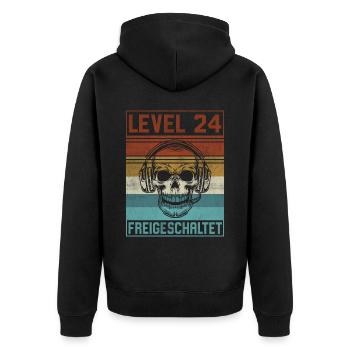 24. Geburtstag Gamer Level 24 Jahre - Unisex Premium Bio Zip Hoodie - Schwarz - Hinten - Nico (187cm)