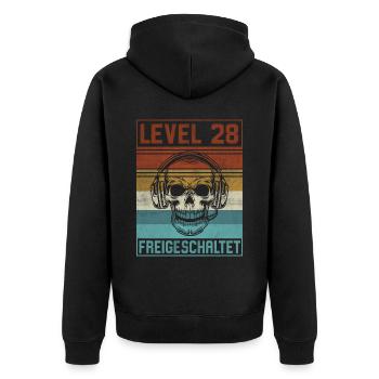 28. Geburtstag Gamer Level 28 Jahre - Unisex Premium Bio Zip Hoodie - Schwarz - Hinten - Nico (187cm)