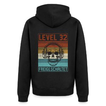 32. Geburtstag Gamer Level 32 Jahre - Unisex Premium Bio Zip Hoodie - Schwarz - Hinten - Nico (187cm)