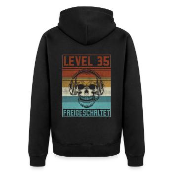 35. Geburtstag Gamer Level 35 Jahre - Unisex Premium Bio Zip Hoodie - Schwarz - Hinten - Nico (187cm)