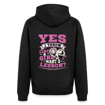 Ja Ich werfe wie ein Mädchen, will Eine Lektion - Unisex Premium Bio Zip Hoodie - Schwarz - Hinten - Nico (187cm)